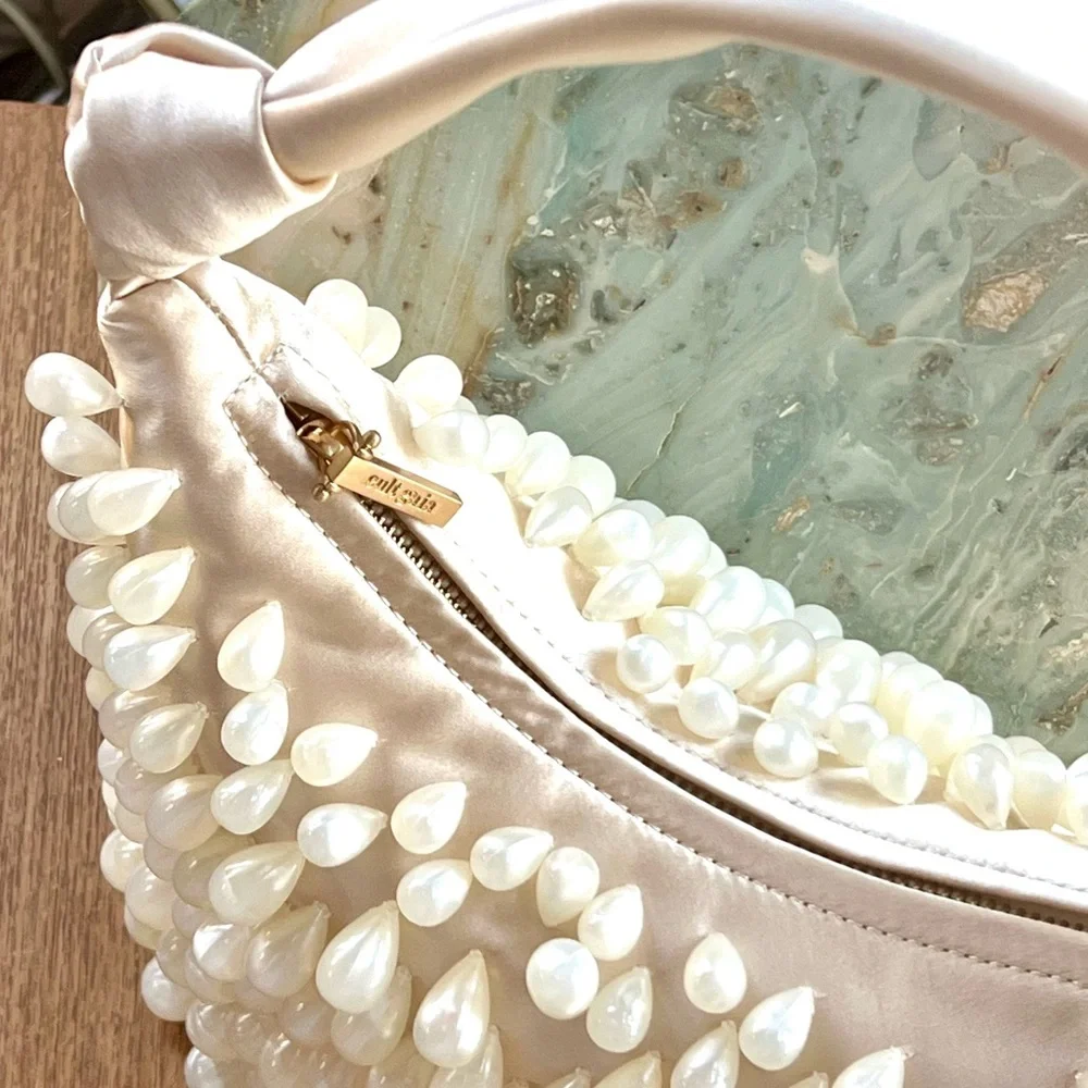 🌺🎉HP🌺 NWT Cult Gaia Gia Satin Shoulder Bag Ivory - Picture 10 of 16